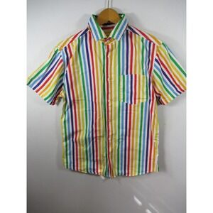 Trinity Collective Rainbow Stripe Button Up Shirt Adult Small Short Sleeve